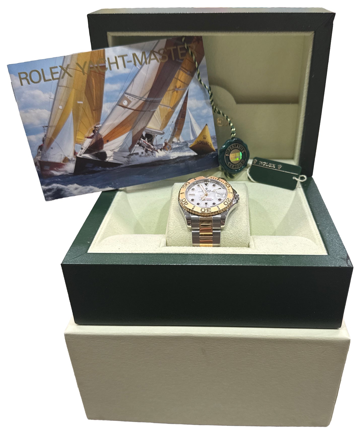 2012 Rolex Yacht-Master WHITE 18K Yellow Gold Stainless 35mm Two-Tone 168623 BOX