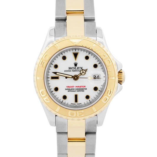 Ladies Rolex Yacht-Master WHITE 18K Yellow Gold Steel 29mm Two-Tone 169623 Watch