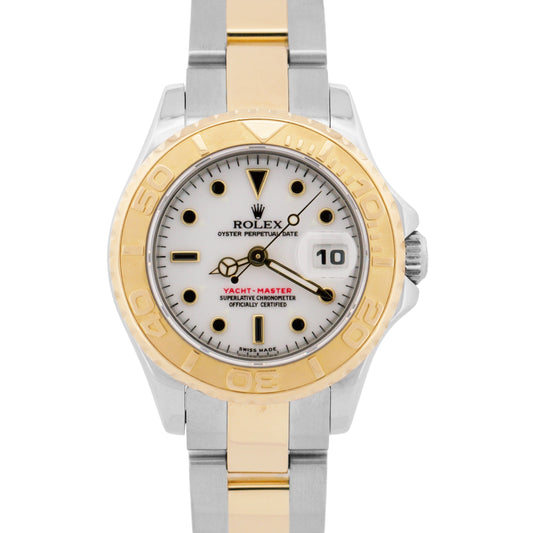 PAPERS Ladies Rolex Yacht-Master 29mm WHITE 169623 Two-Tone 18K Gold Watch BOX