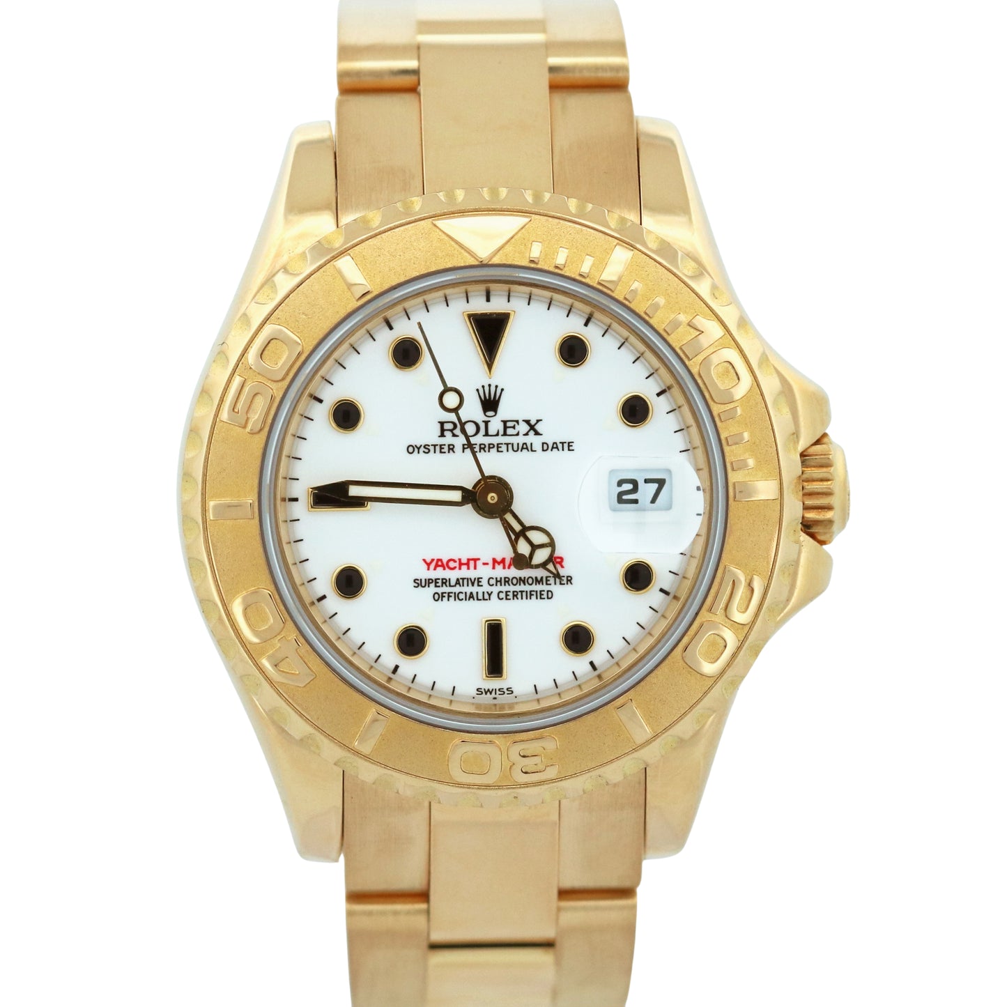 Ladies Rolex Yacht-Master WHITE 18K Yellow Gold 29mm Date Oyster Watch 169628
