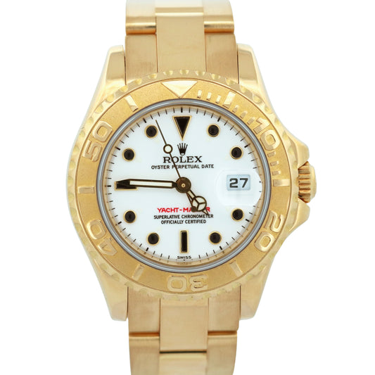 Ladies Rolex Yacht-Master WHITE 18K Yellow Gold 29mm Date Oyster Watch 169628