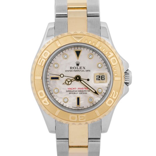 PAPERS Ladies Rolex Yacht-Master 29mm MOP DIAMOND 169623 18K Gold Steel BOX