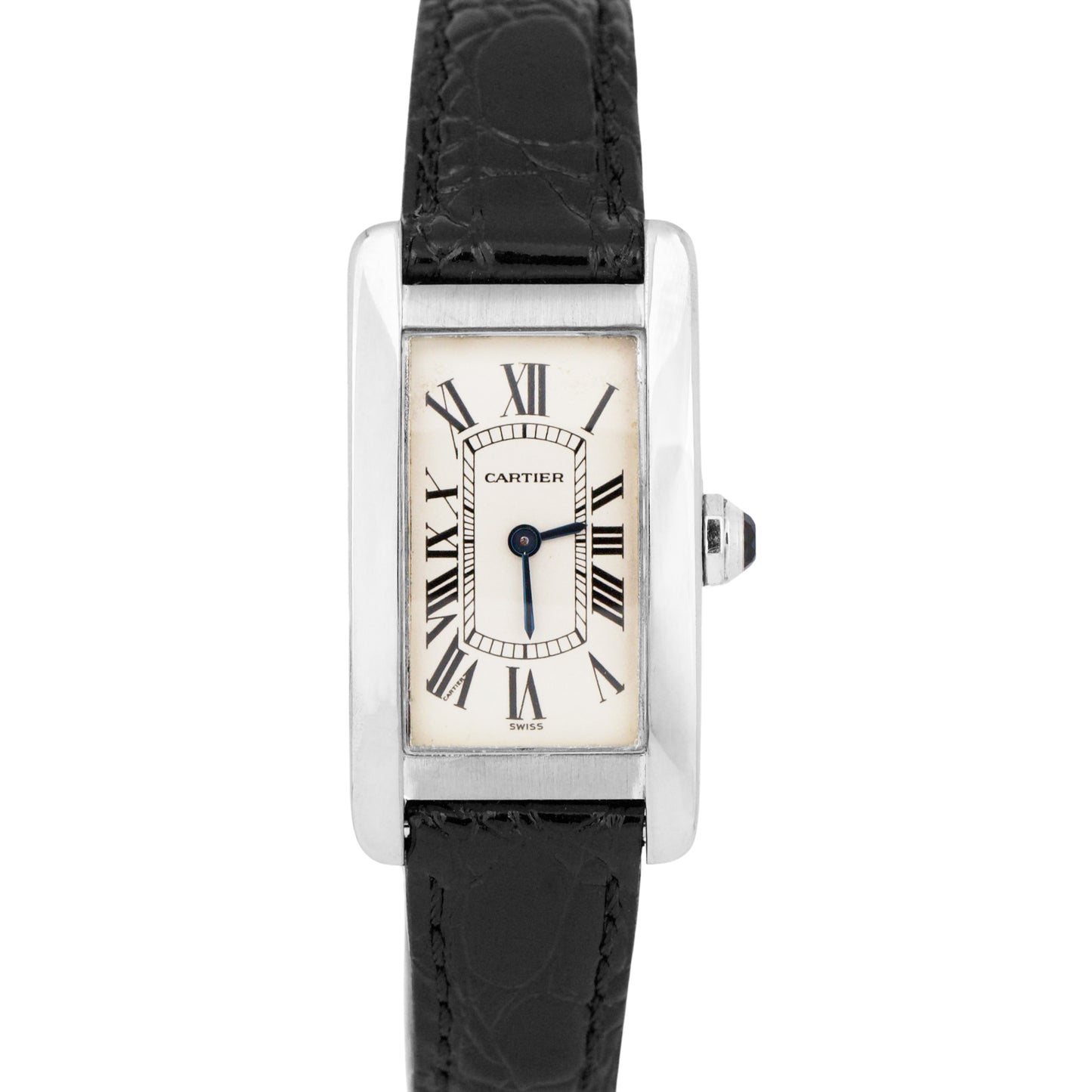 Cartier Tank Americaine 18k White Gold 18x35mm Ivory Leather Quartz 1713 Watch