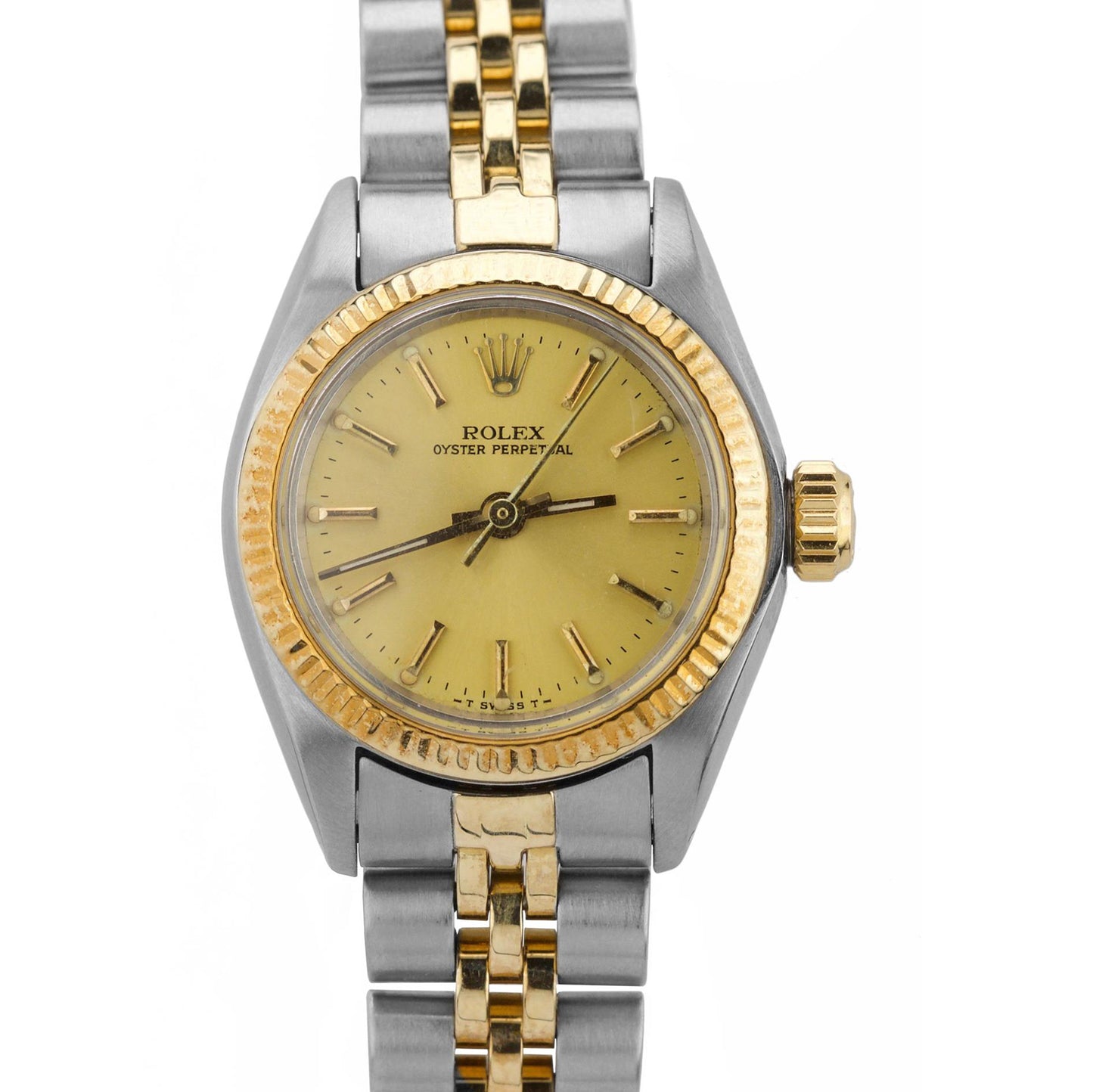 Rolex Oyster Perpetual 24mm Two-Tone Yellow Gold CHAMPAGNE Jubilee Watch 6719
