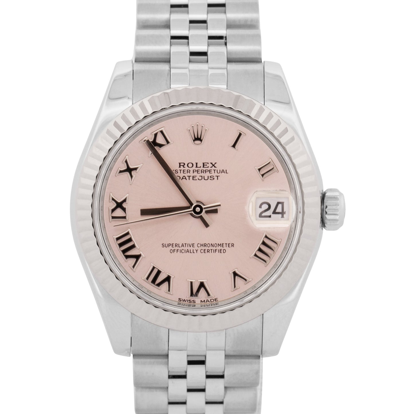 Ladies Rolex DateJust 31mm PINK ROMAN 18K Gold Steel SUPER JUBILEE 178274 BOX
