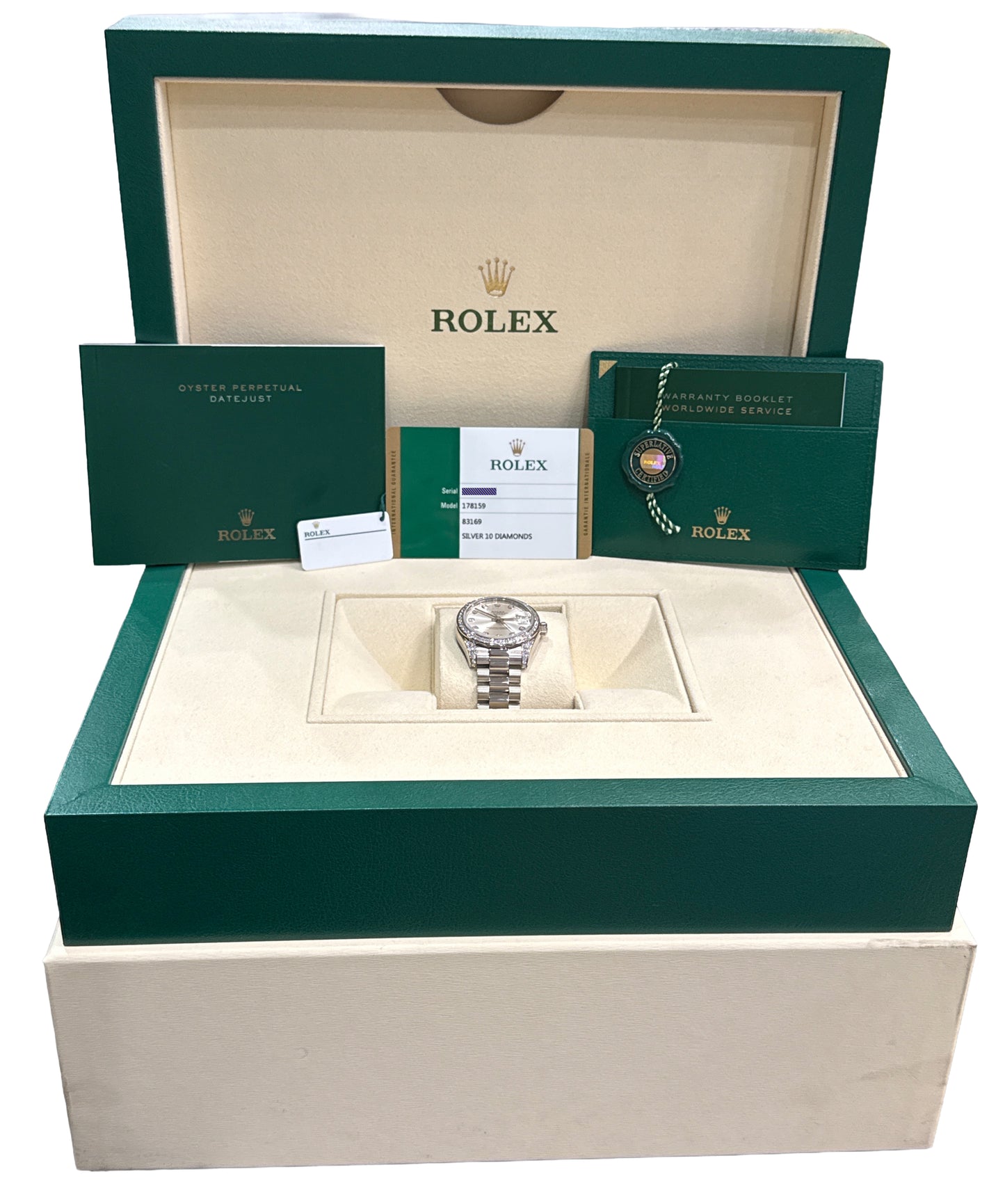 2019 PAPERS Rolex DateJust President 31mm SILVER DIAMOND 18K Gold 178159 BOX