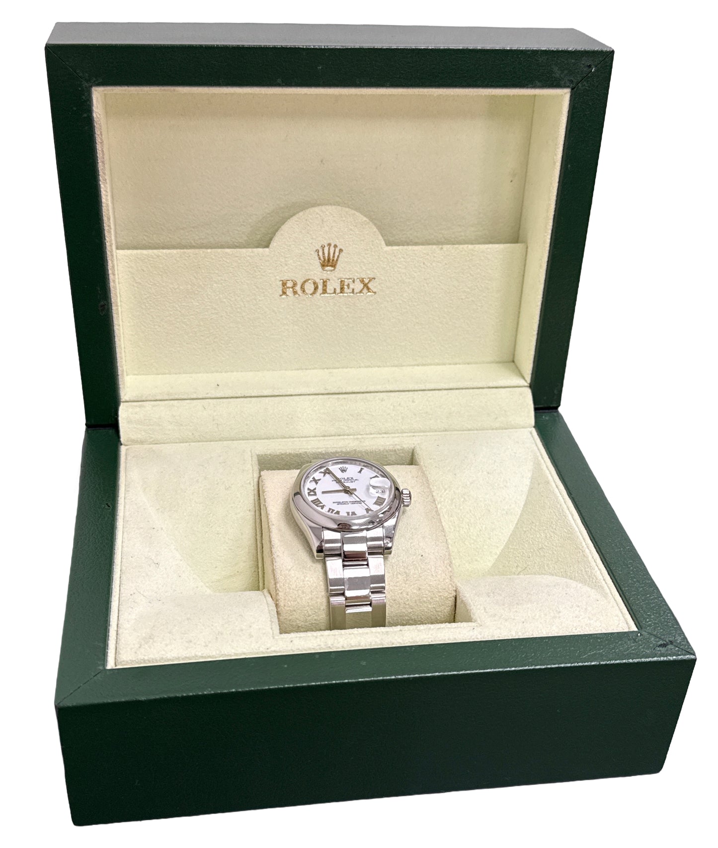 Ladies Rolex DateJust WHITE ROMAN 31mm Stainless Steel OYSTER Smooth 178240 BOX