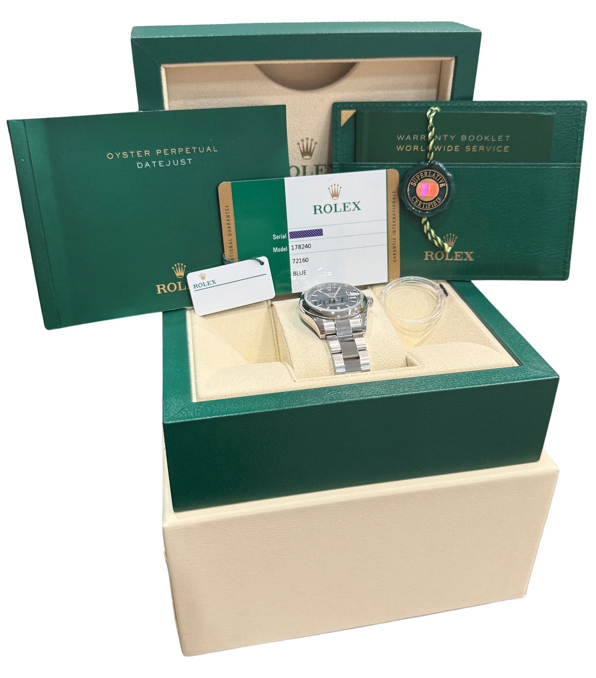 2018 Ladies Rolex DateJust 178240 Blue 31mm Stainless Steel Watch Box Papers