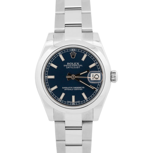 2018 Ladies Rolex DateJust 178240 Blue 31mm Stainless Steel Watch Box Papers