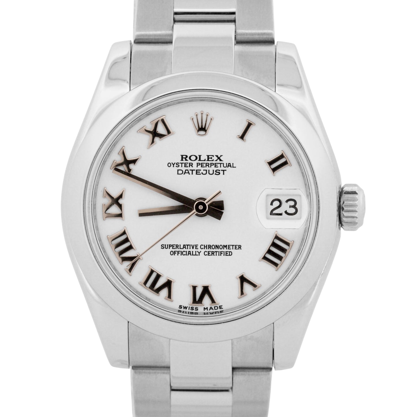 Ladies Rolex DateJust WHITE ROMAN 31mm Stainless Steel OYSTER Smooth 178240 BOX