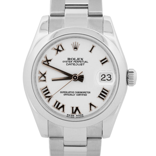 Ladies Rolex DateJust WHITE ROMAN 31mm Stainless Steel OYSTER Smooth 178240 BOX