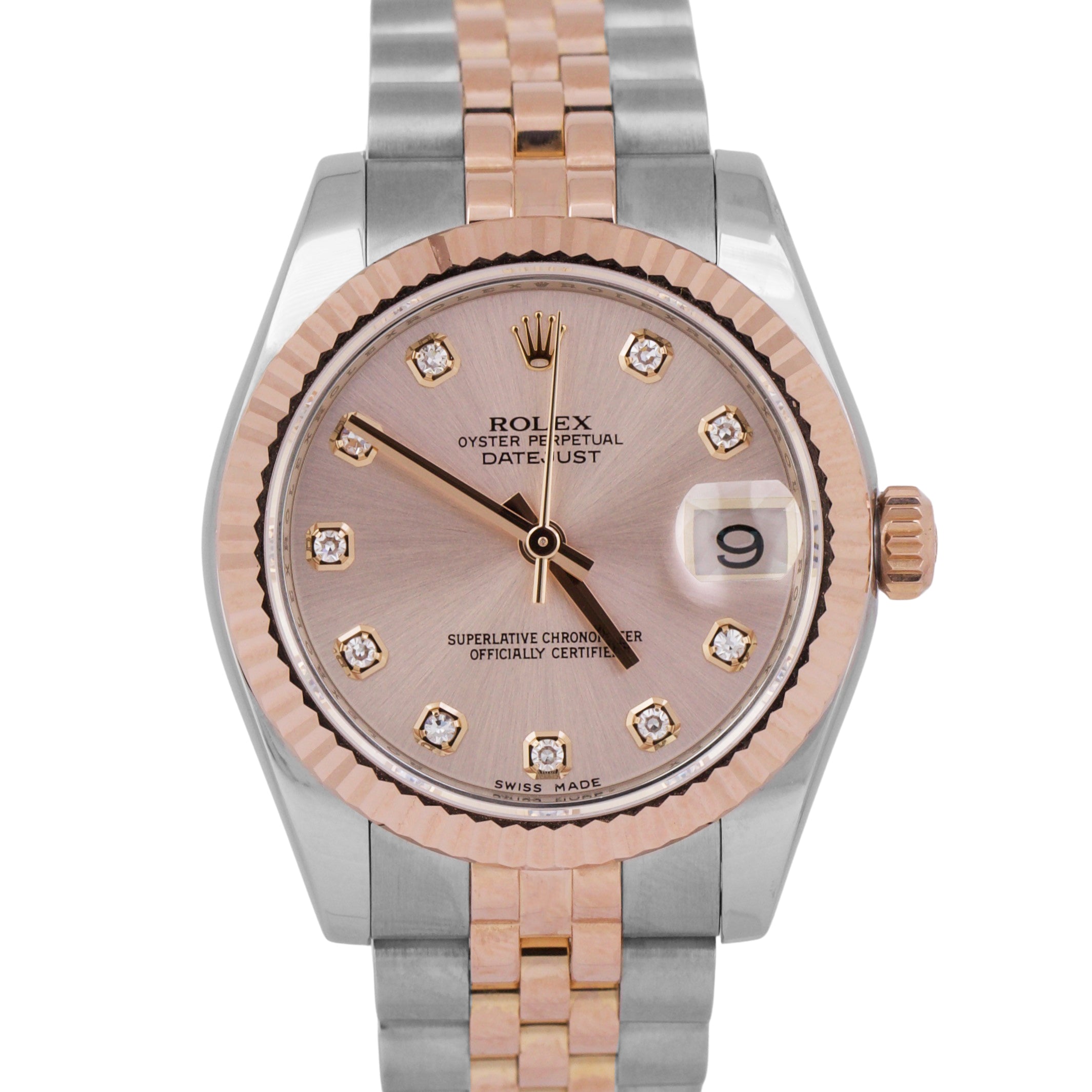 MINT PAPERS Rolex DateJust 31mm Pink SUNDUST DIAMOND 18K Gold JUBILEE ...