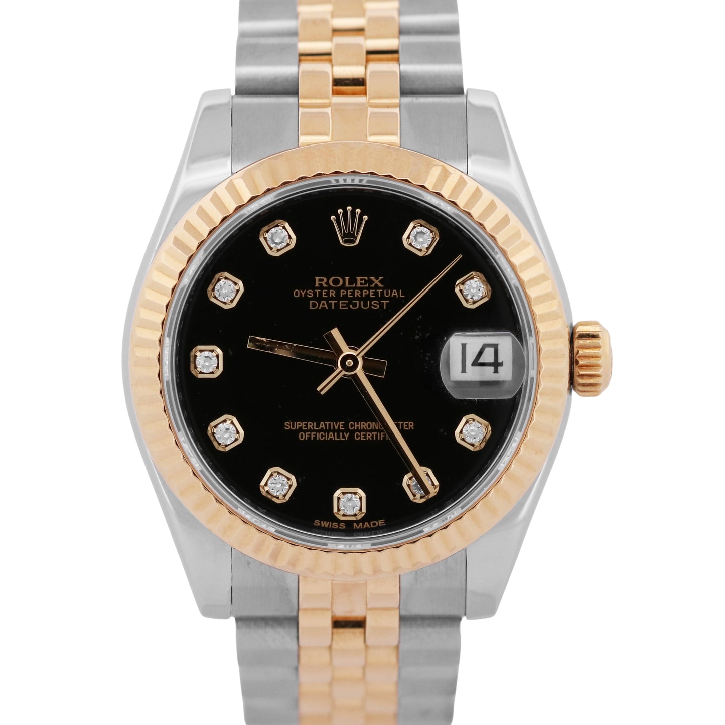 PAPERS Rolex DateJust FACTORY BLACK DIAMOND 18K Steel JUBILEE 31mm 178273 BOX