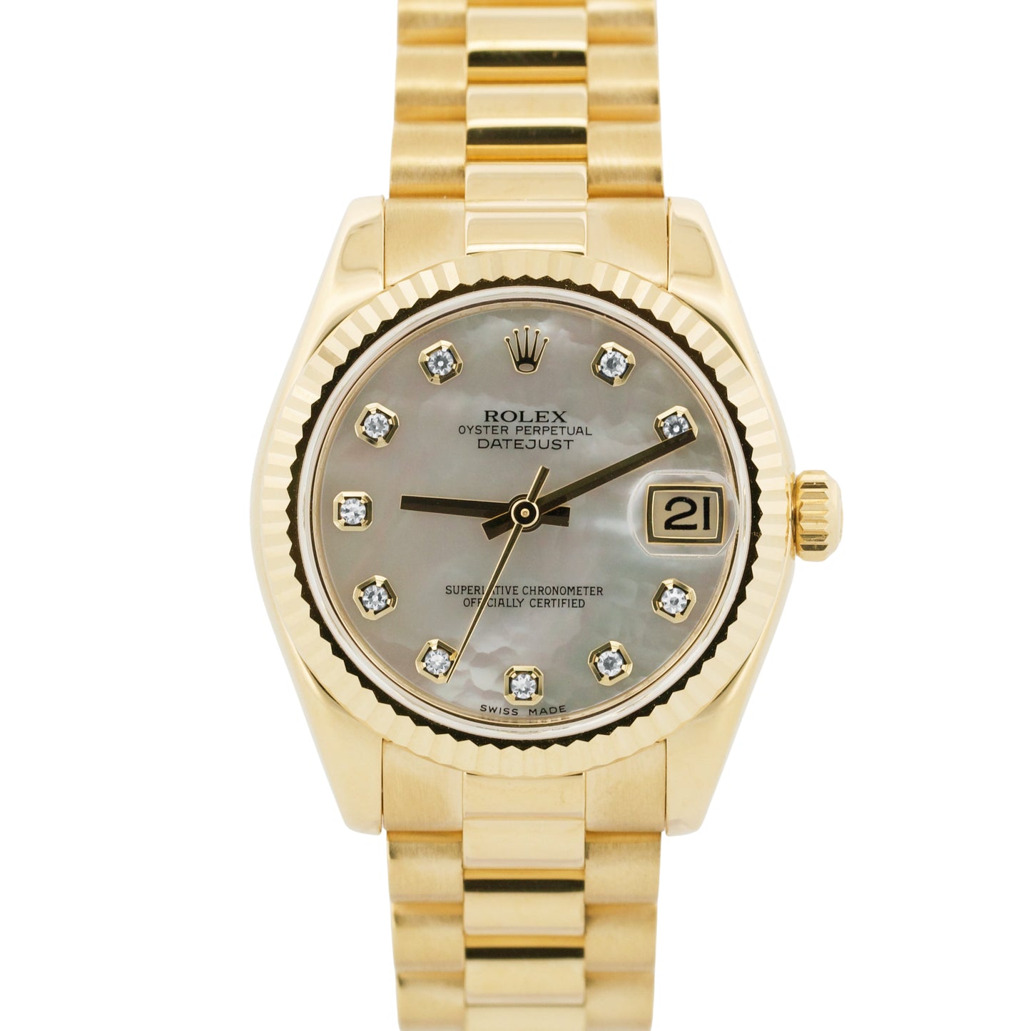 PAPERS Ladies Rolex DateJust President FACTORY MOP DIAMOND 18K 31mm 178278 BOX