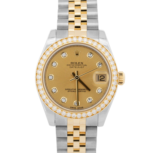 Rolex DateJust FACTORY CHAMPAGNE DIAMOND 31mm 18K Gold SUPER JUBILEE 178383