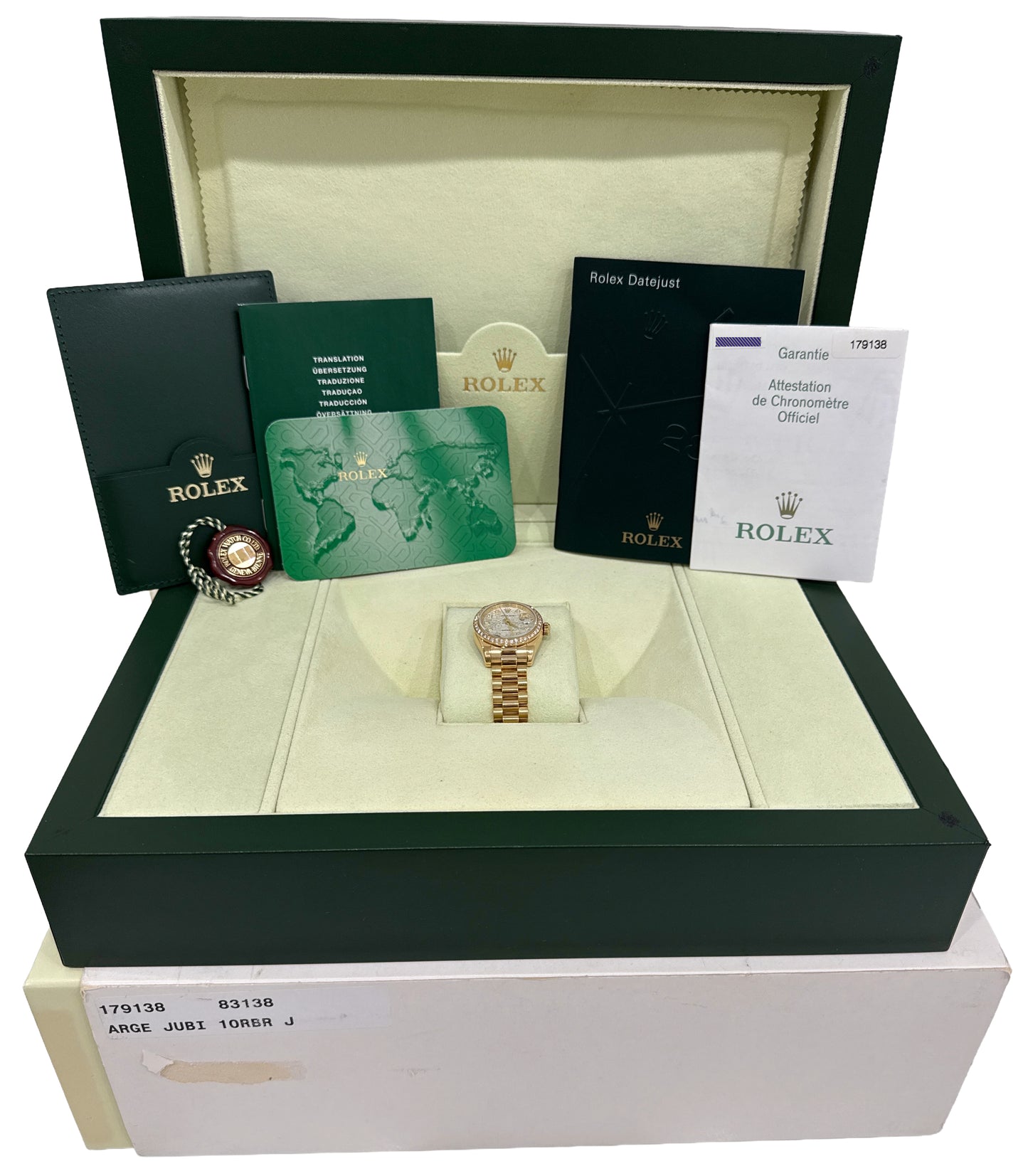 PAPERS Rolex DateJust President SILVER JUBILEE DIAMOND 26mm 18K Gold 179138 BOX