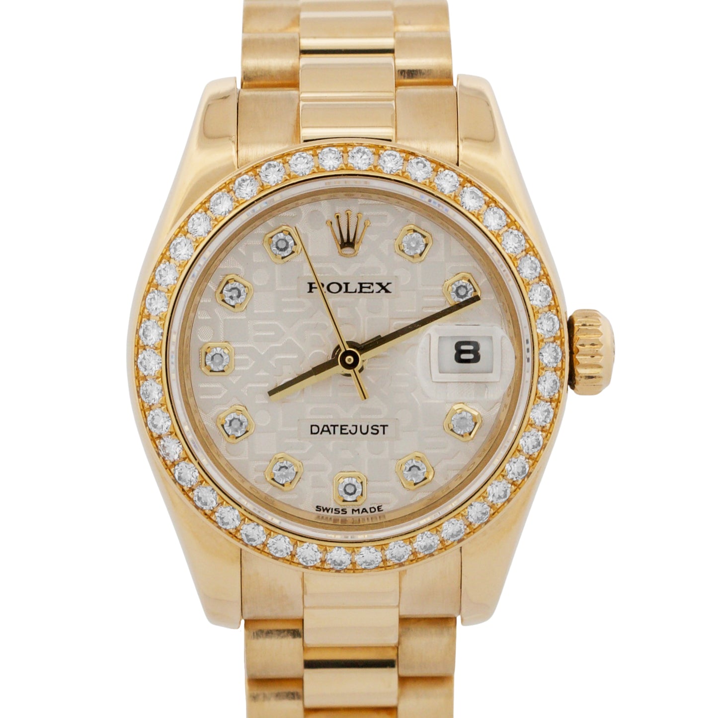 PAPERS Rolex DateJust President SILVER JUBILEE DIAMOND 26mm 18K Gold 179138 BOX