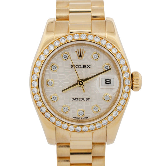 PAPERS Rolex DateJust President SILVER JUBILEE DIAMOND 26mm 18K Gold 179138 BOX