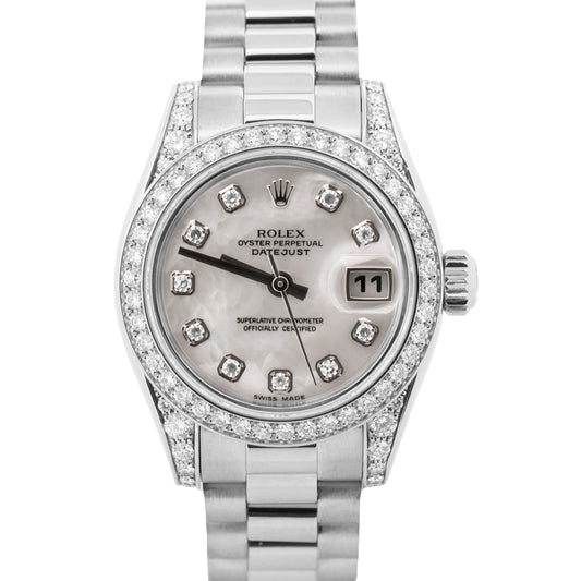 Rolex DateJust President FACTORY MOP DIAMOND BEZEL 26mm 18K White Gold 179159