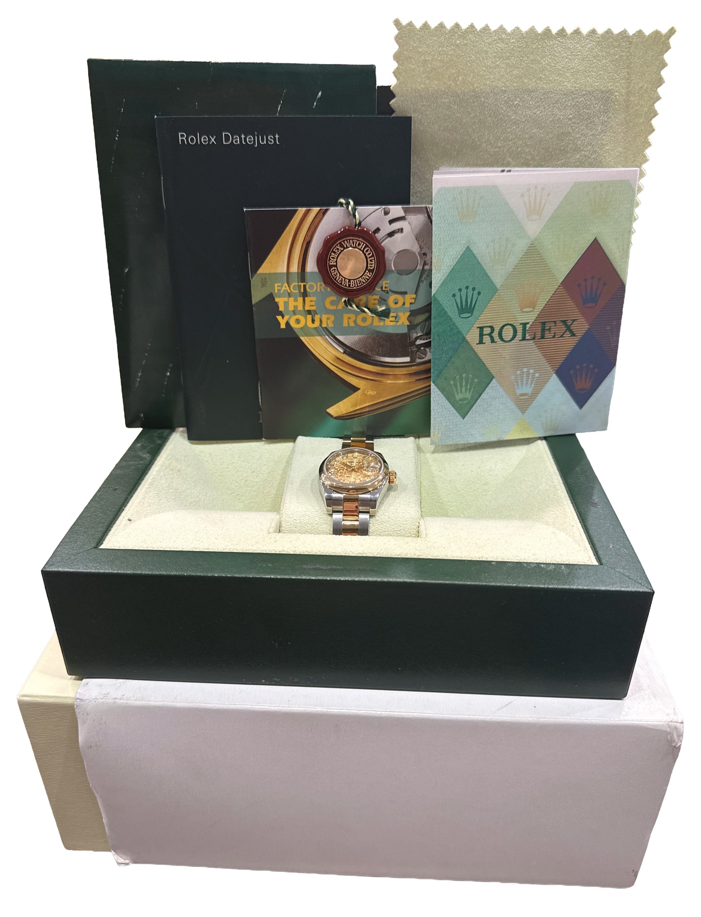 2007 PAPERS Ladies Rolex DateJust CHAMPAGNE JUBILEE DIAMOND 26mm 18K 179163 BOX