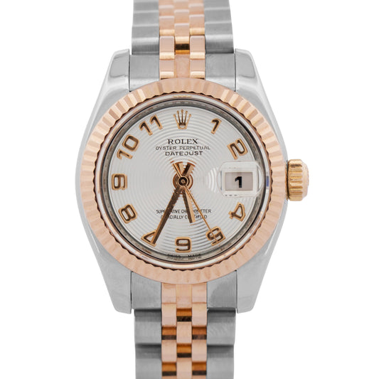 Ladies Rolex DateJust 26mm SILVER CONCENTRIC 18K Rose Gold JUBILEE 179171