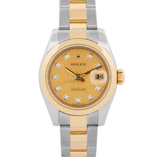 2007 PAPERS Ladies Rolex DateJust CHAMPAGNE JUBILEE DIAMOND 26mm 18K 179163 BOX