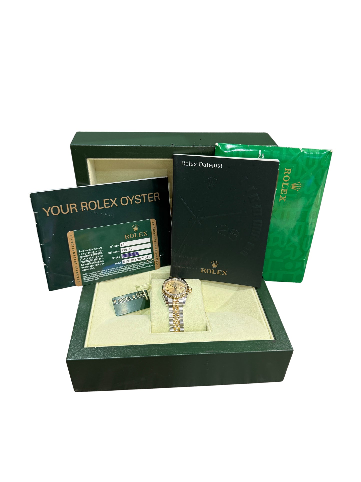 2008 Ladies Rolex DateJust 179173 Champagne Roman 18K 26mm Jubilee Box Papers