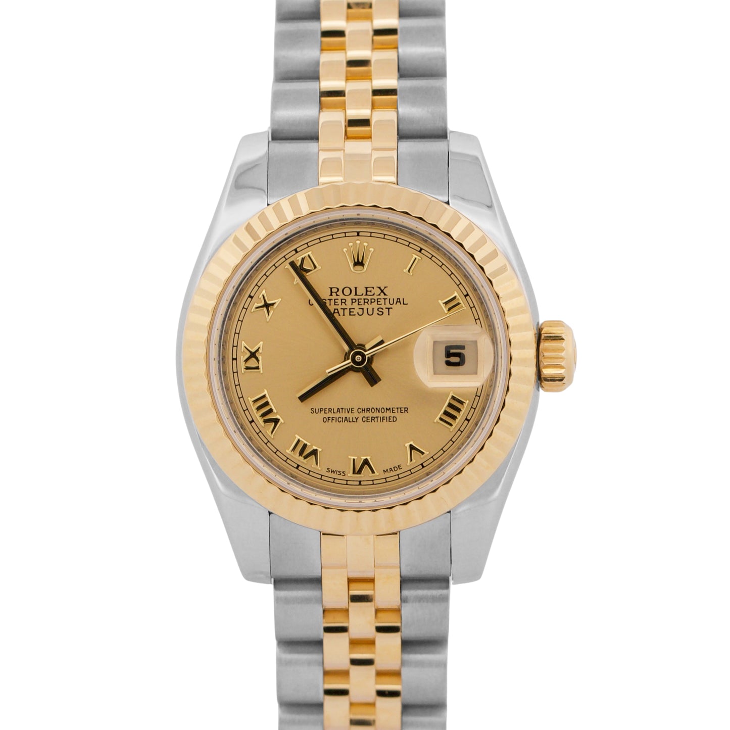 2008 Ladies Rolex DateJust 179173 Champagne Roman 18K 26mm Jubilee Box Papers