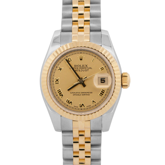 2008 Ladies Rolex DateJust 179173 Champagne Roman 18K 26mm Jubilee Box Papers