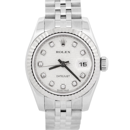 Rolex DateJust 26mm SILVER JUBILEE DIAMOND Stainless Steel 18K White Gold 179174