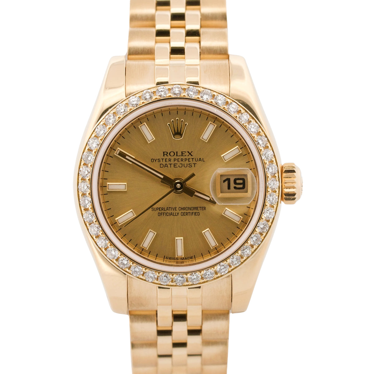 2022 RSC Rolex DateJust 179178 Champagne Diamond 18K Jubilee 26mm Box Papers