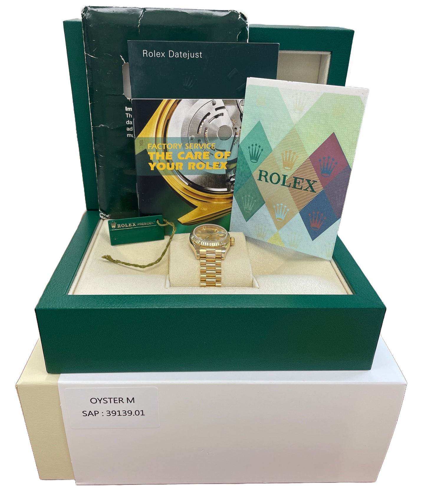 PAPERS Ladies Rolex DateJust President 26mm CHAMPAGNE 18K Yellow Gold 179178 BOX