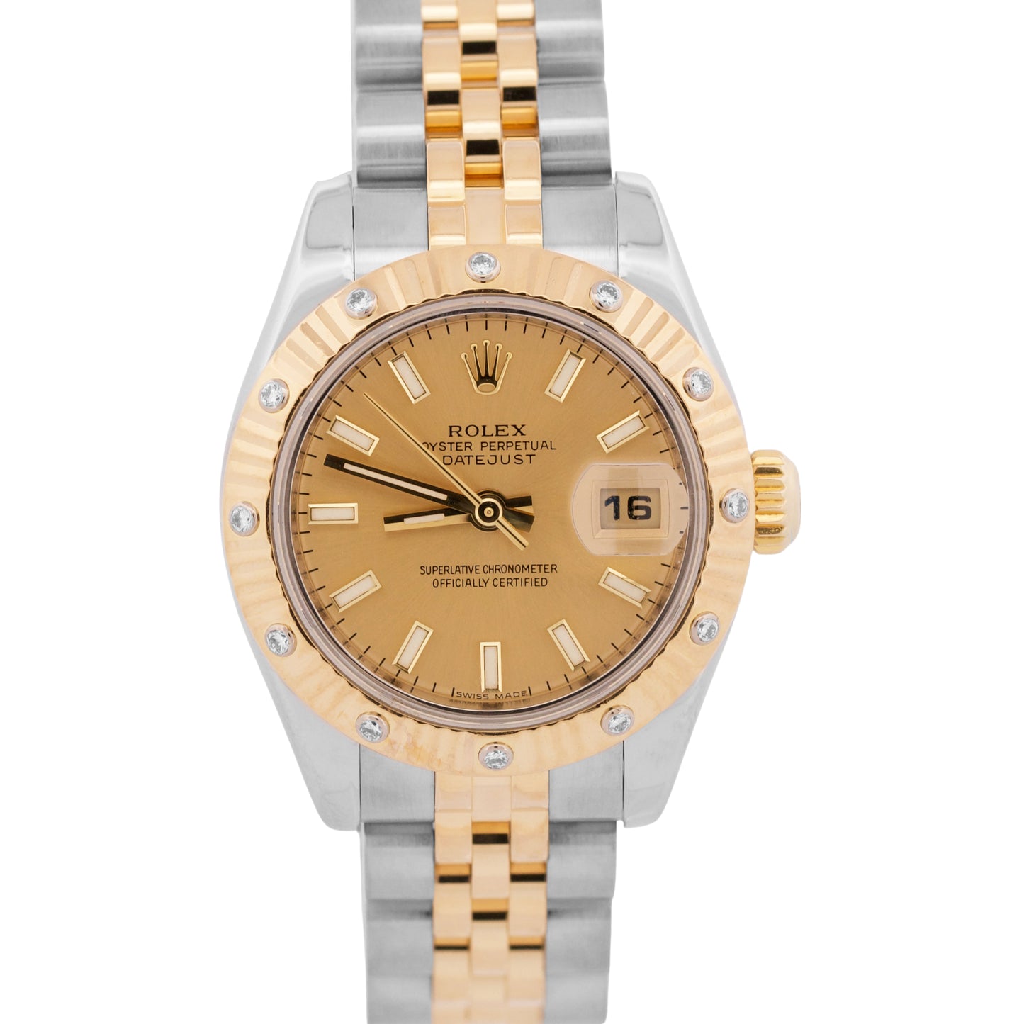 Rolex DateJust 26mm FACTORY DIAMOND CHAMPAGNE 179313 18K Gold SUPER JUBILEE