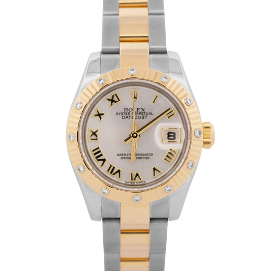 Rolex DateJust 26mm MOP ROMAN DIAMOND 18K Gold Steel OYSTER 179313 Watch BOX