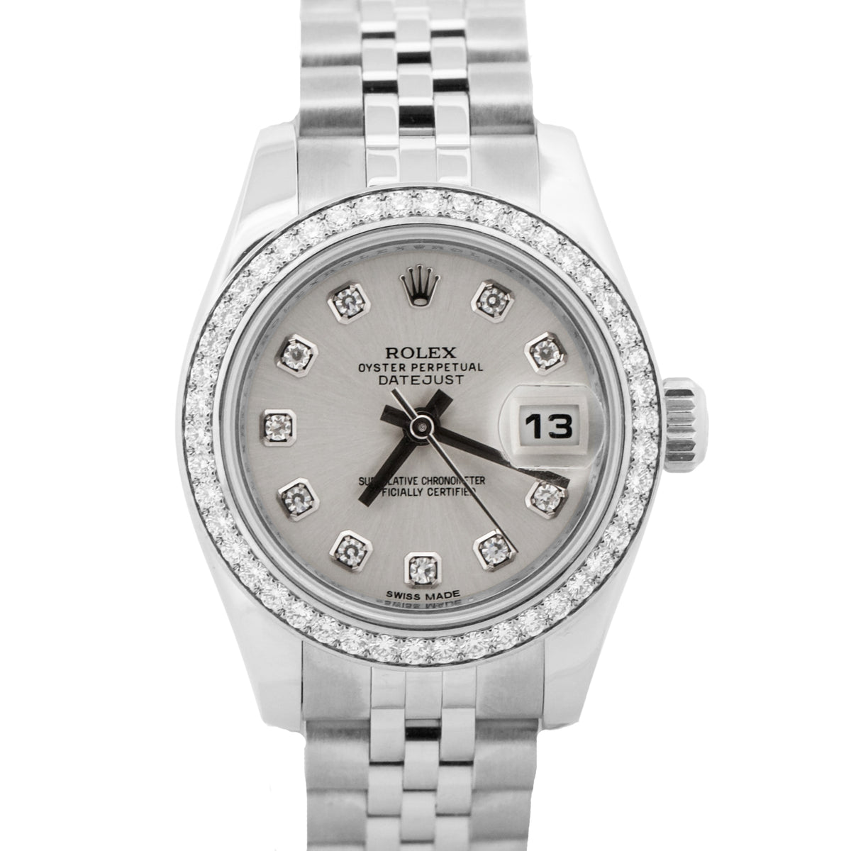 Rolex DateJust 179384 Silver Diamond Stainless Steel 18K Gold 26mm Jubilee Watch