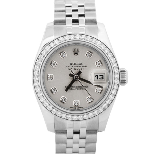 Rolex DateJust 179384 Silver Diamond Stainless Steel 18K Gold 26mm Jubilee Watch