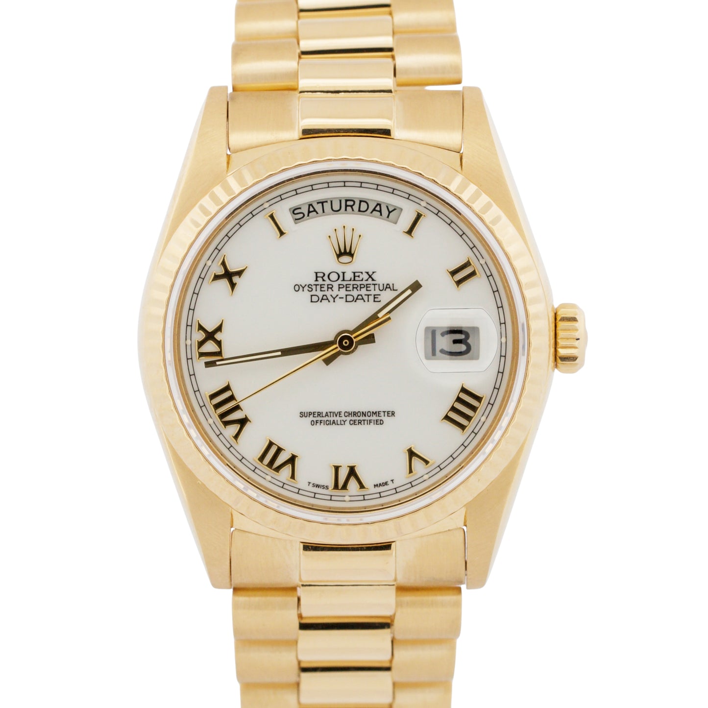 VINTAGE 1985 Rolex Day-Date President WHITE ROMAN 36mm 18K Yellow Gold 18038