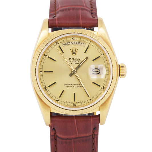 1978 Rolex Day-Date President 36mm CHAMPAGNE 18038 18K Yellow Gold Leather Watch