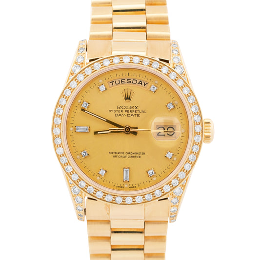 1985 Rolex Day-Date President CHAMPAGNE DIAMOND 18K Yellow Gold 36mm 18038 BOX