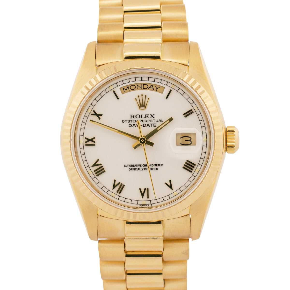 1986 Rolex Day-Date President 18038 White Roman 18K Gold RSC 36mm Box Papers