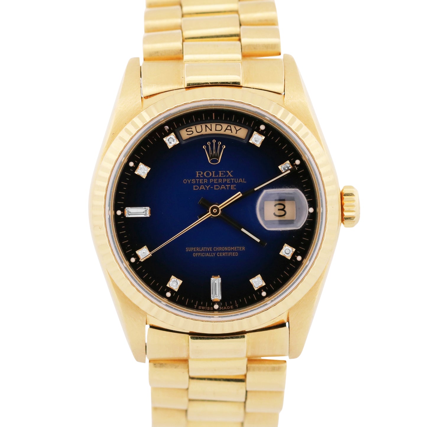 1984 Rolex Day-Date President 18038 Blue Vignette Diamond 36mm 18K Yellow Gold