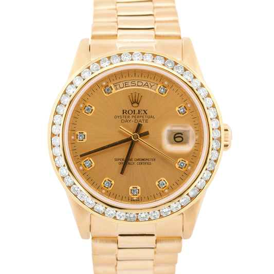 VINTAGE Rolex Day-Date President CHAMPAGNE DIAMOND 36mm 18K Yellow Gold 18038
