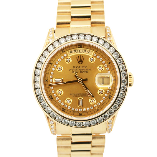 VINTAGE Rolex Day-Date President CHAMPAGNE DIAMOND 36mm 18K Gold Watch 18038