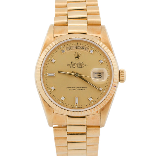 1984 Rolex Day-Date President 18038 Champagne Diamond 18K Yellow Gold 36mm Watch