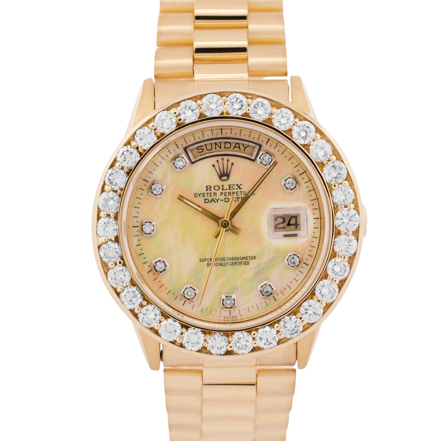 1983 PAPERS Rolex Day-Date President MOP DIAMOND 18K Yellow Gold 36mm 18038 BOX