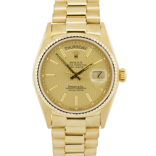 Rolex Day-Date President TIFFANY CHAMPAGNE TAPESTRY 36mm 18K Yellow Gold 18038