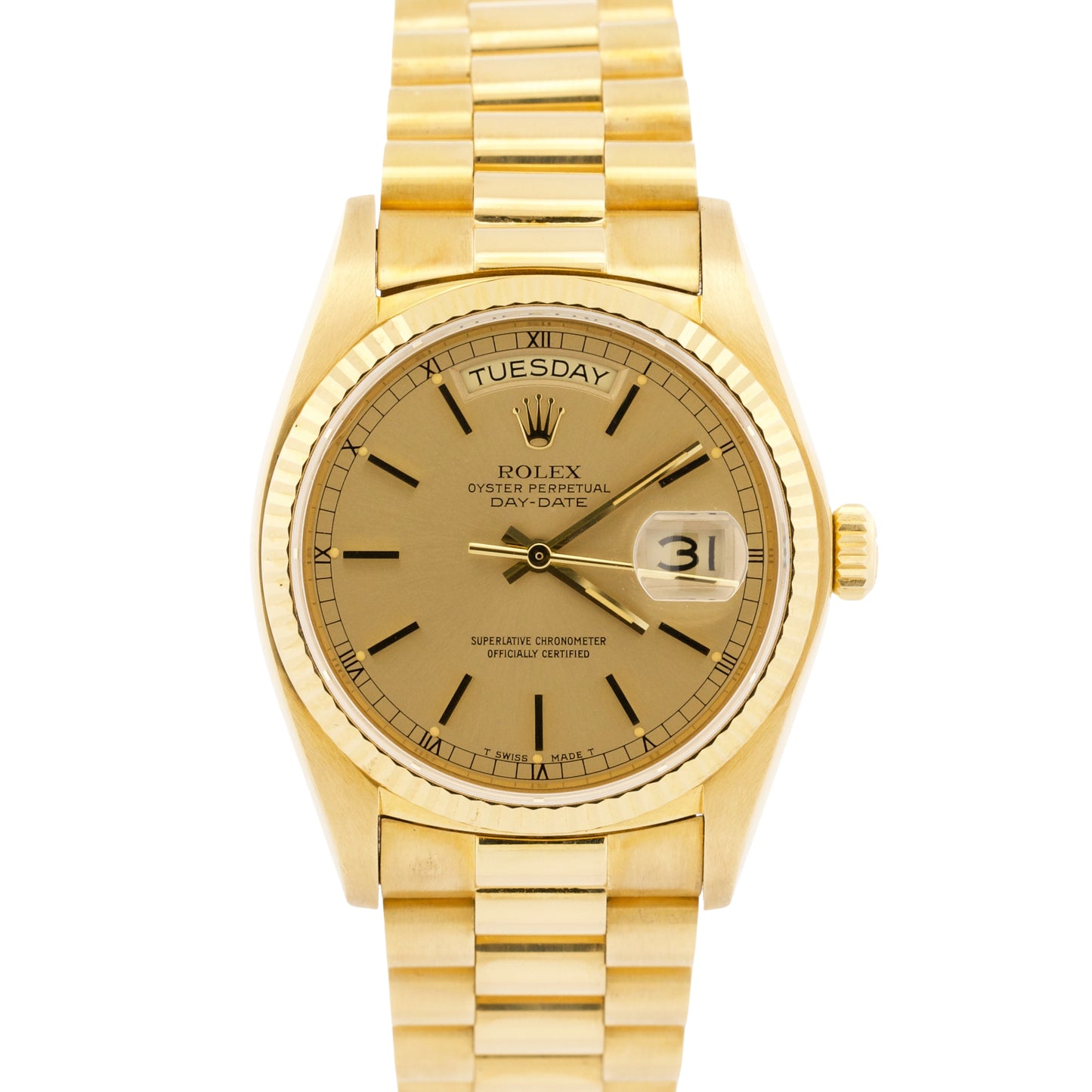 TOP CONDITION PAPERS Rolex Day-Date President CHAMPAGNE 18K Gold 36mm 18038 BOX