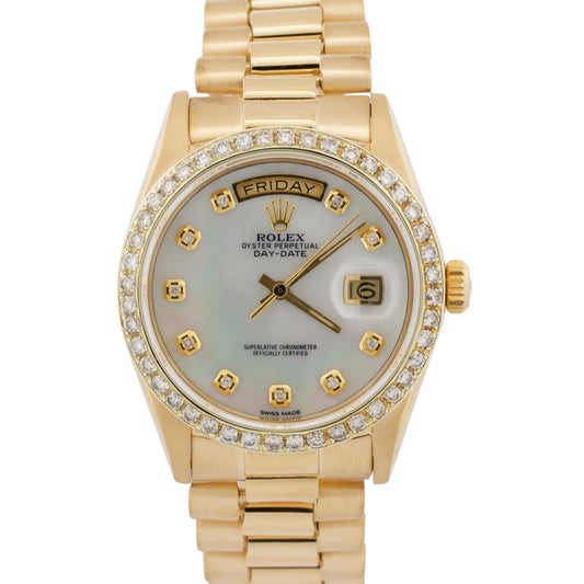 1979 Rolex Day-Date President 18038 Mother of Pearl Diamond 18K Gold 36mm Watch