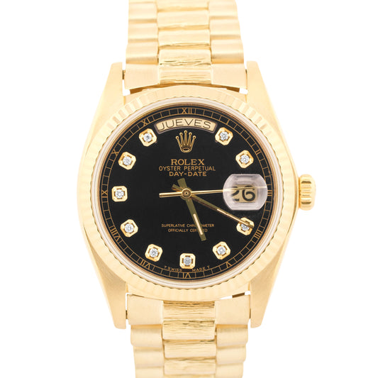 1979 Rolex Day-Date President BLACK DIAMOND 36mm SPANISH DAY 18K Gold BARK 18038