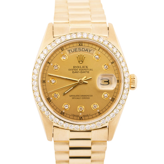 VINTAGE 1978 Rolex Day-Date President CHAMPAGNE DIAMOND 36mm 18K Watch 18038